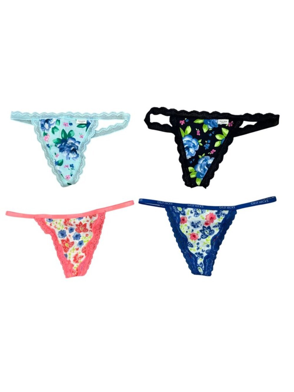 Gilly Hicks Lot of 4 Down Undies Thong Panties Stretch Cotton Lace Size Medium M